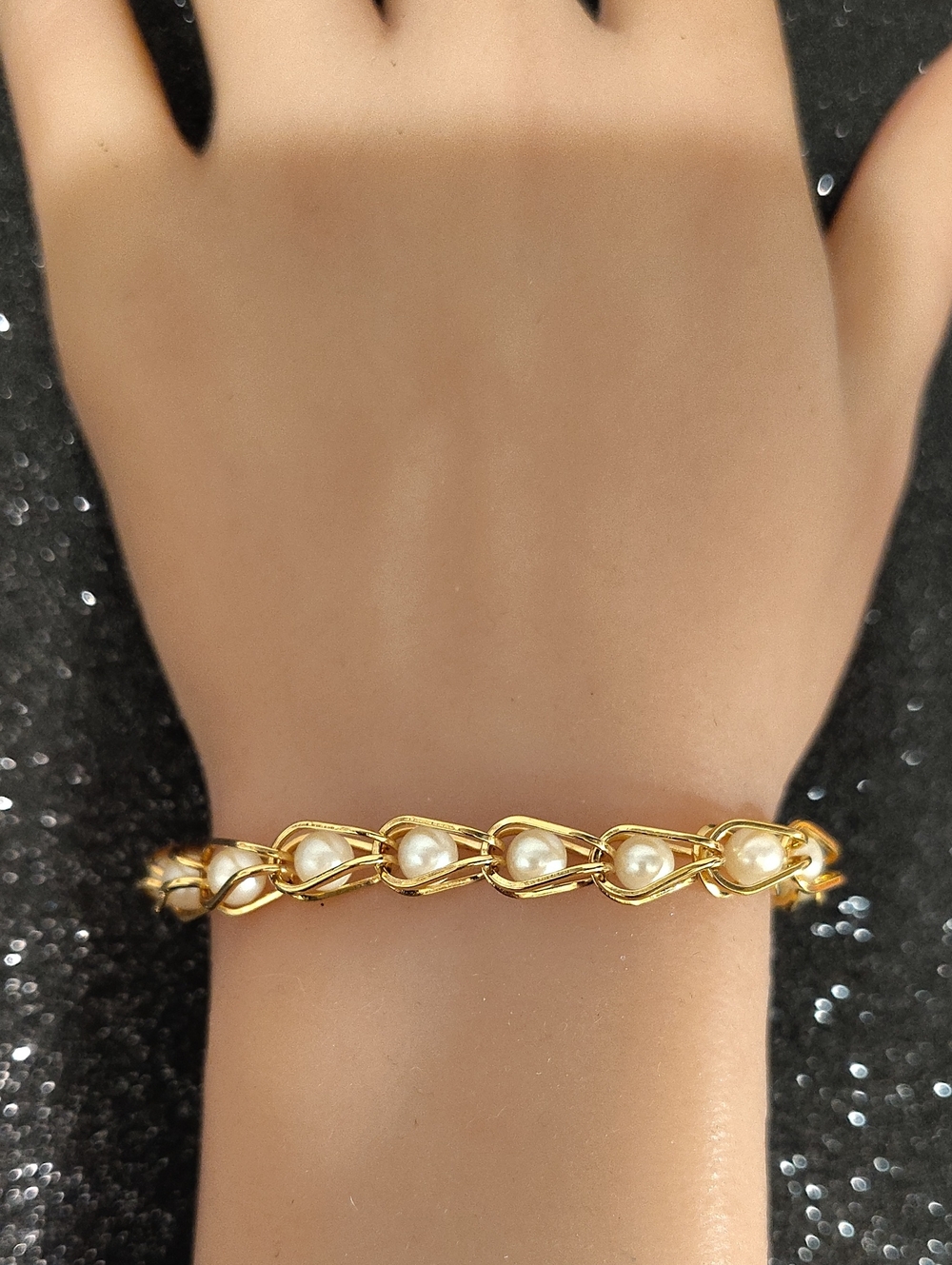 Avon vintage gold-tone caged faux pearl bracelet